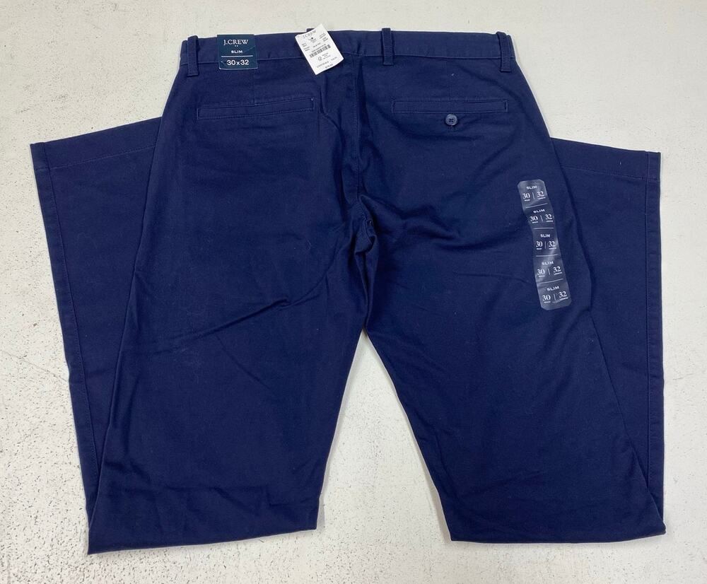 NEW Men J. Crew Slim Fit Flex Chino navy blue cotton pants slacks, 30x32